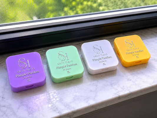 Complete set of (4) Hydrocolloid pimple patches on a handy compact mirror with 25 ct each.